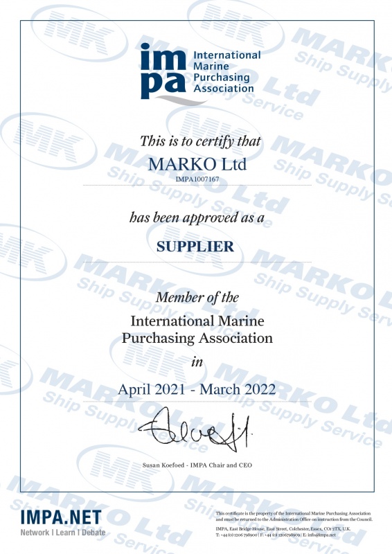 Сертификат о членстве в IMPA 