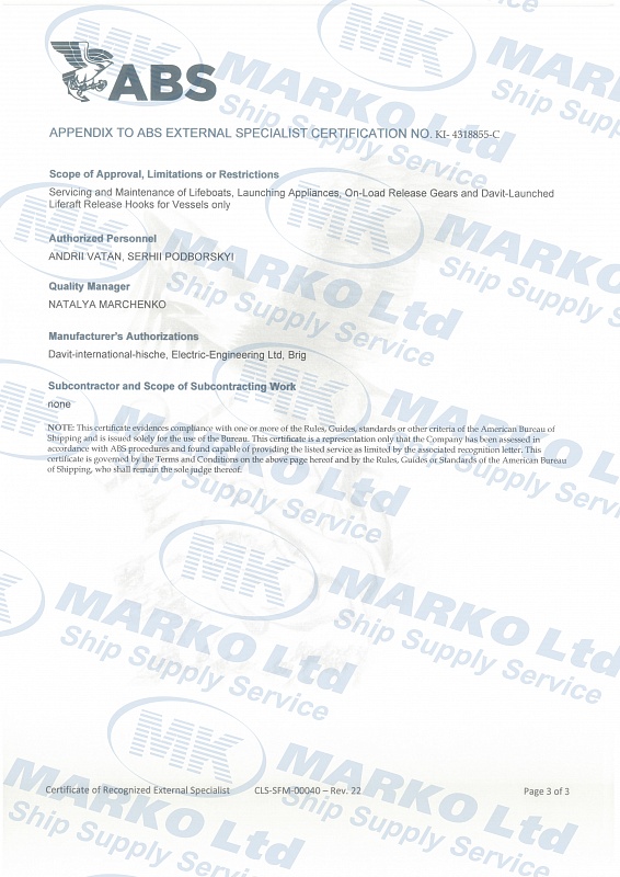 ABS Service Provider Certificate LR PPE